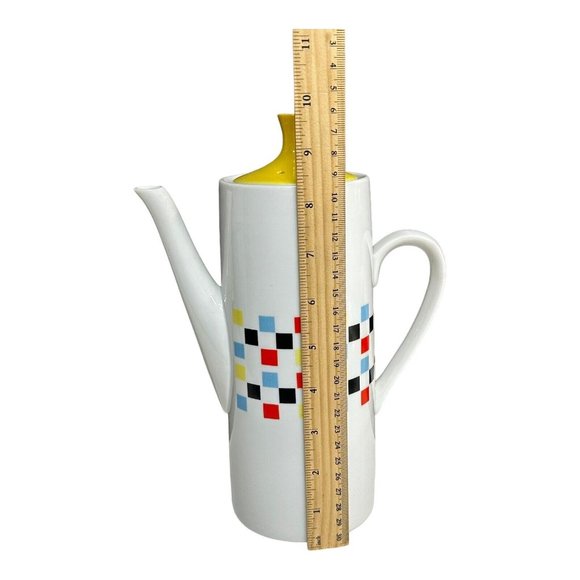 MCM Colorful‎ Checked Coffee Tea Pot Fred Roberts San Francisco Porcelain 1970s - Picture 10 of 12